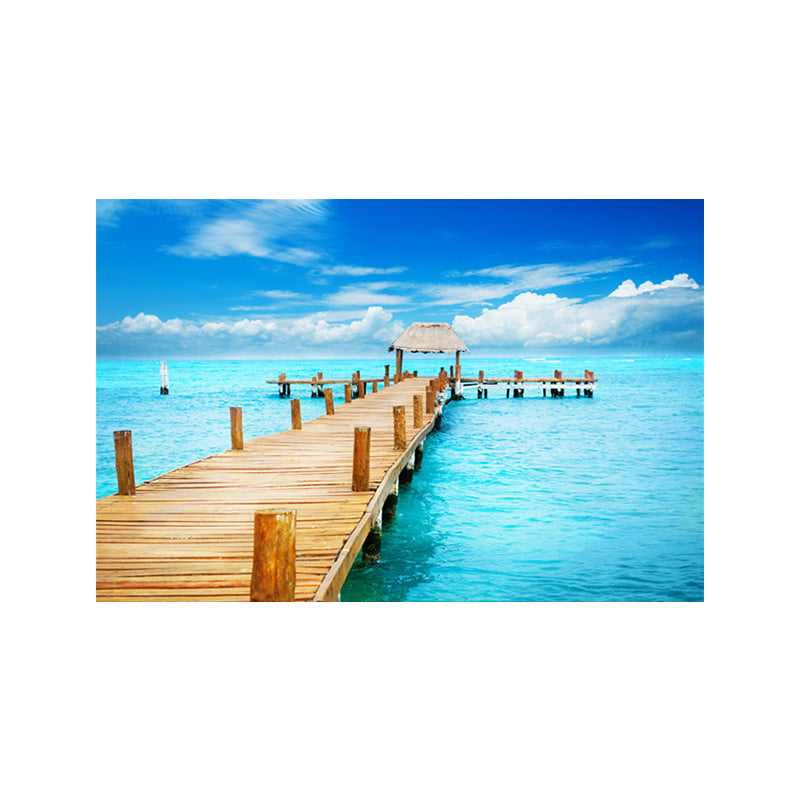 Pastel Color Modern Wall Art Wooden Bridge in Sea Scenery Canvas Print for Home