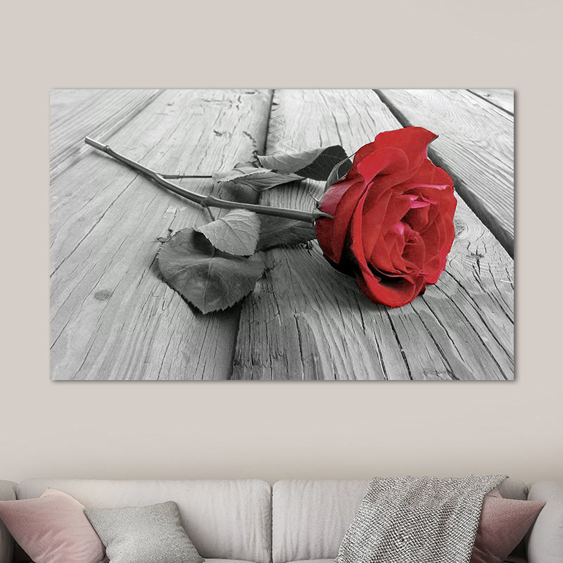 Red Rose Bouquet Wall Art Flower Modernist Textured Canvas Print for Bedroom