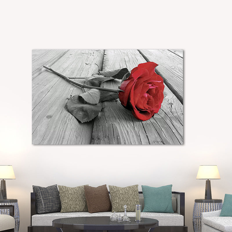 Red Rose Bouquet Wall Art Flower Modernist Textured Canvas Print for Bedroom