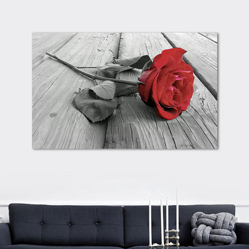 Red Rose Bouquet Wall Art Flower Modernist Textured Canvas Print for Bedroom