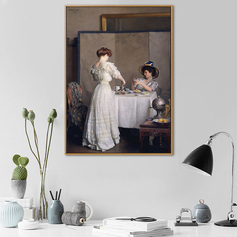 Classic Dinnertime Painting Canvas Print White Textured Wall Art for House Interior