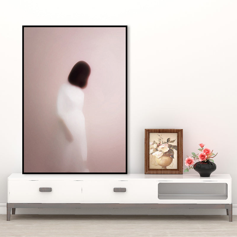 Nordic Wall Art Back of Woman with Short Hair Soft Color Canvas Print for Living Room