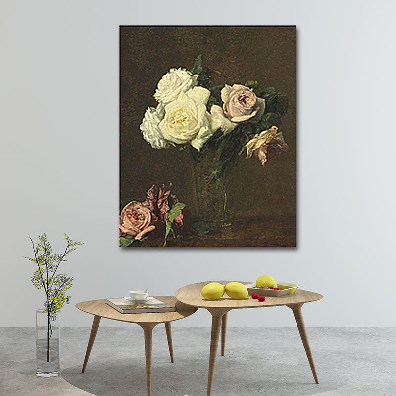 Painting Print Rose Vase Canvas Traditional Textured Wall Art in Pastel Color