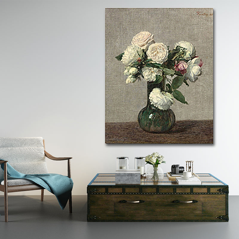 Painting Print Rose Vase Canvas Traditional Textured Wall Art in Pastel Color