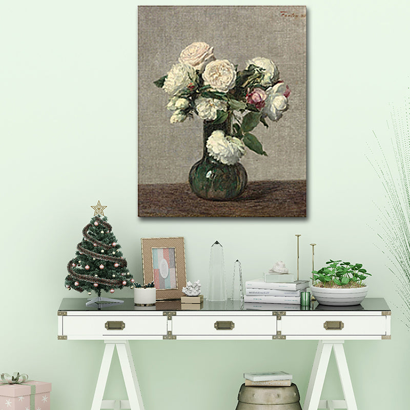 Painting Print Rose Vase Canvas Traditional Textured Wall Art in Pastel Color