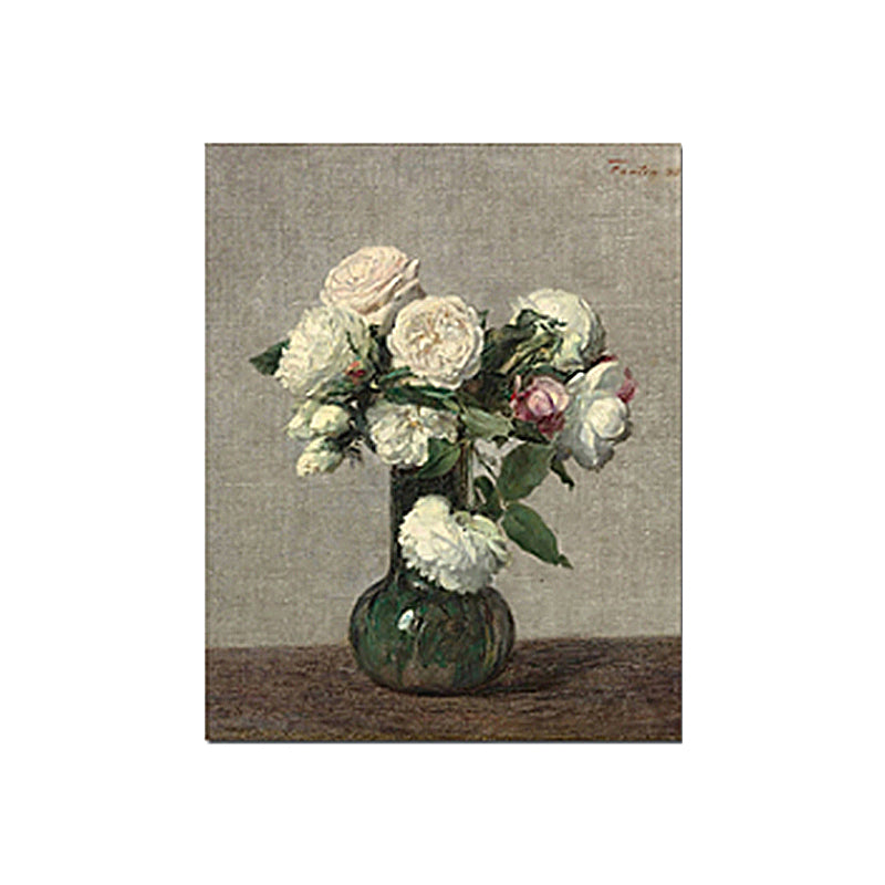 Painting Print Rose Vase Canvas Traditional Textured Wall Art in Pastel Color