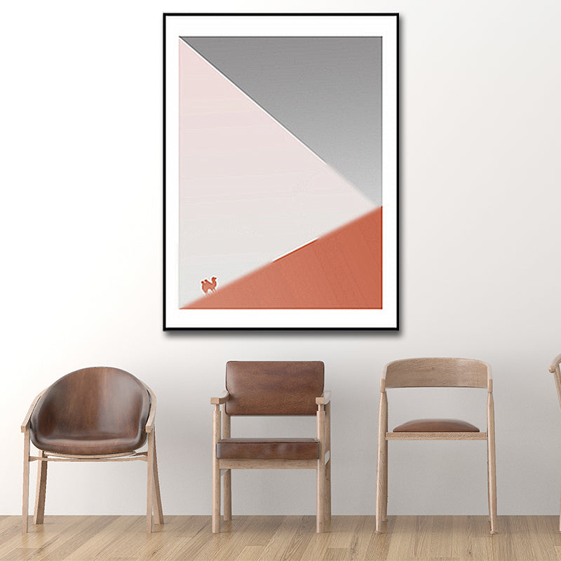 Camel and Geometric Wall Art Pink Canvas Painting Textured for Living Room, Multiple Sizes Available