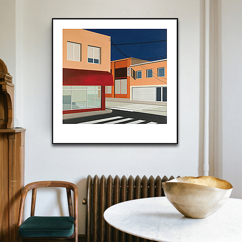 Scandinavian Wall Art Decor Orange City Architecture Canvas Print Square for Home