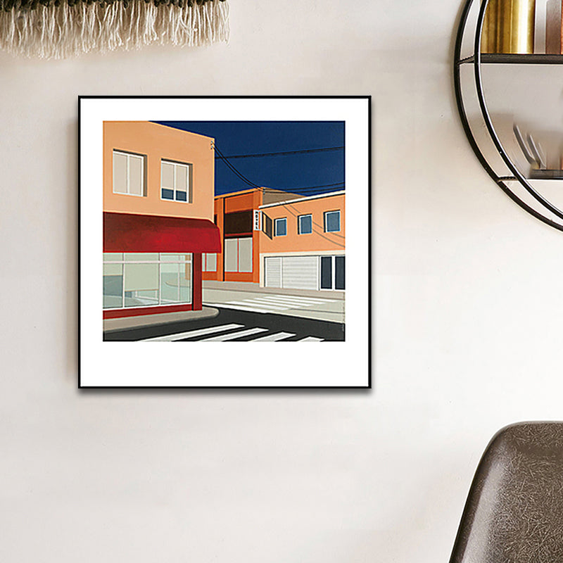 Scandinavian Wall Art Decor Orange City Architecture Canvas Print Square for Home