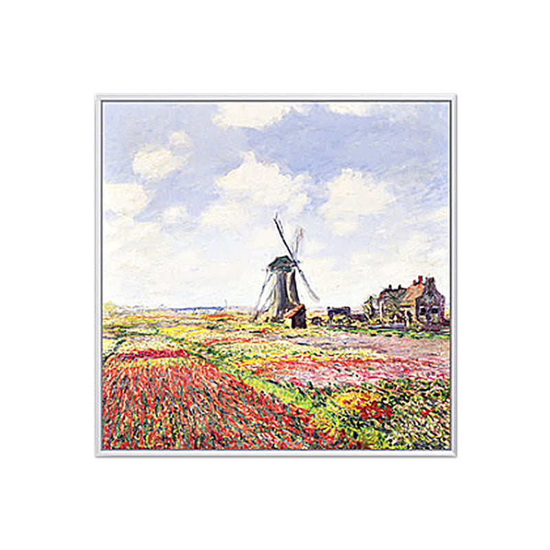 Poppy Field Monet Painting Farmhouse Poetic Landscape Canvas Wall Art in Green-Purple