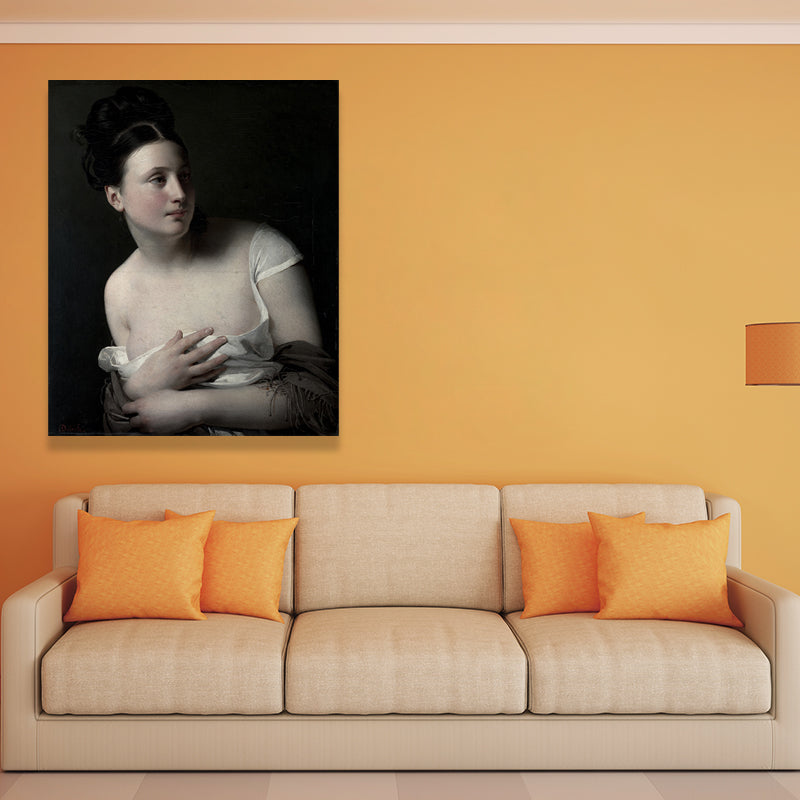 Young Girl Portrait Wall Art for Living Room Figure Painting Canvas Print in Dark Color