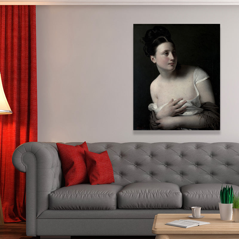 Young Girl Portrait Wall Art for Living Room Figure Painting Canvas Print in Dark Color