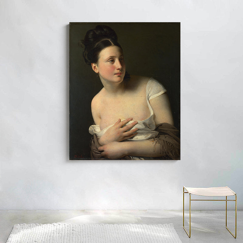 Young Girl Portrait Wall Art for Living Room Figure Painting Canvas Print in Dark Color