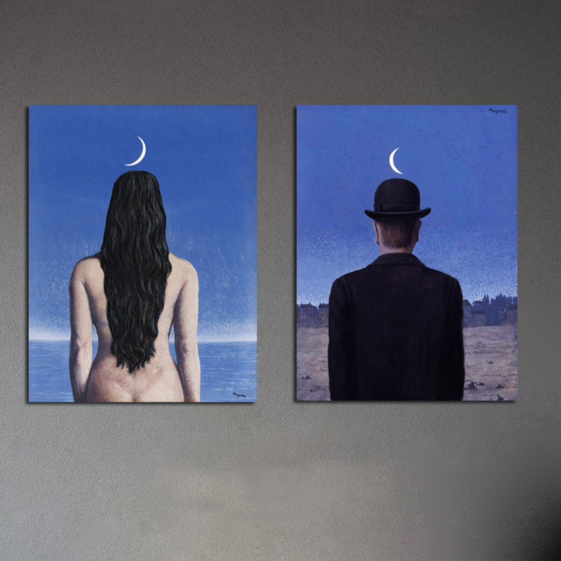 Surrealism Canvas Art Dark Color Magritte Figure Back Painting Wall Decor for Bedroom