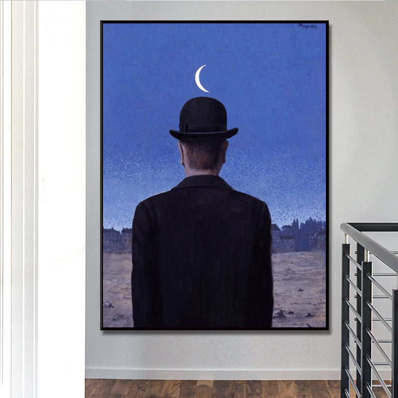 Surrealism Canvas Art Dark Color Magritte Figure Back Painting Wall Decor for Bedroom