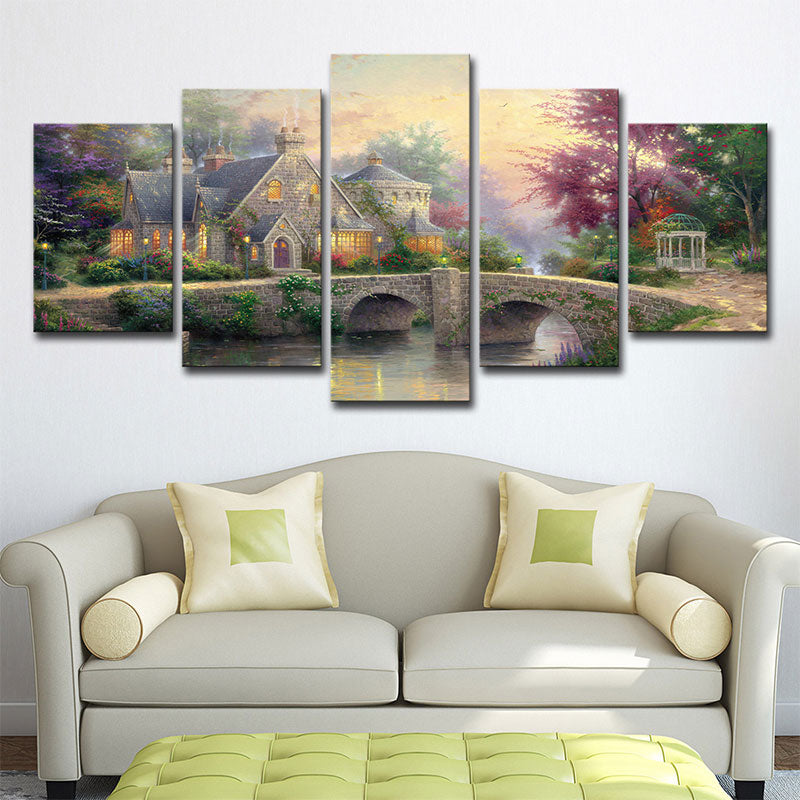 Fantasy Forest House Scenery Art Print Brown Multi-Piece Wall Decor for Living Room