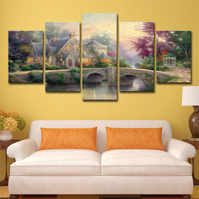 Fantasy Forest House Scenery Art Print Brown Multi-Piece Wall Decor for Living Room