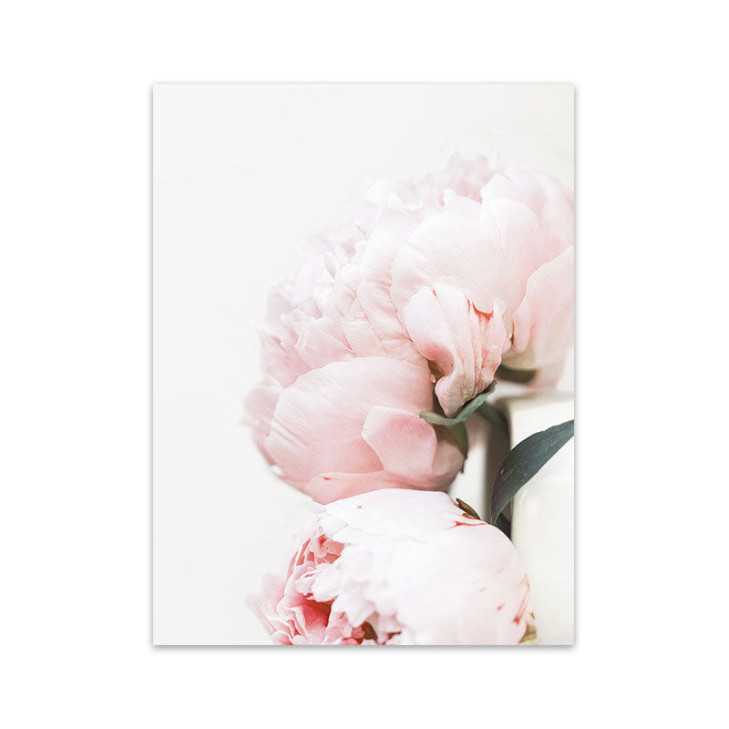 Pink Blossoming Peony Wall Art Flower Nordic Textured Canvas Print for Girls Bedroom