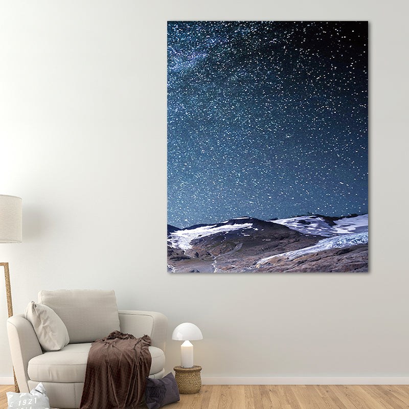 Starry Night Sky Wall Art Contemporary Textured Living Room Canvas Print in Dark Color