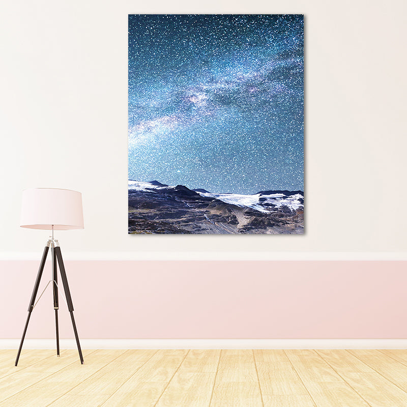 Starry Night Sky Wall Art Contemporary Textured Living Room Canvas Print in Dark Color