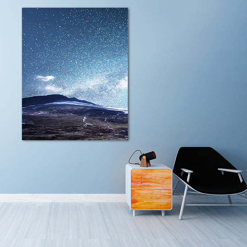 Starry Night Sky Wall Art Contemporary Textured Living Room Canvas Print in Dark Color