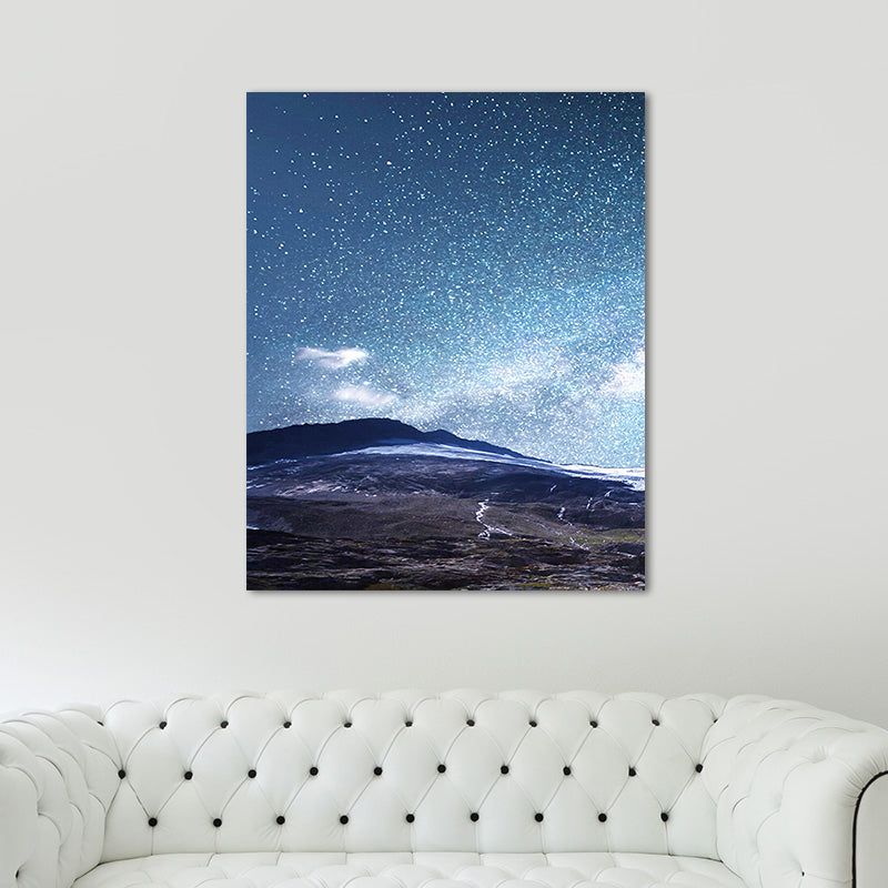 Starry Night Sky Wall Art Contemporary Textured Living Room Canvas Print in Dark Color