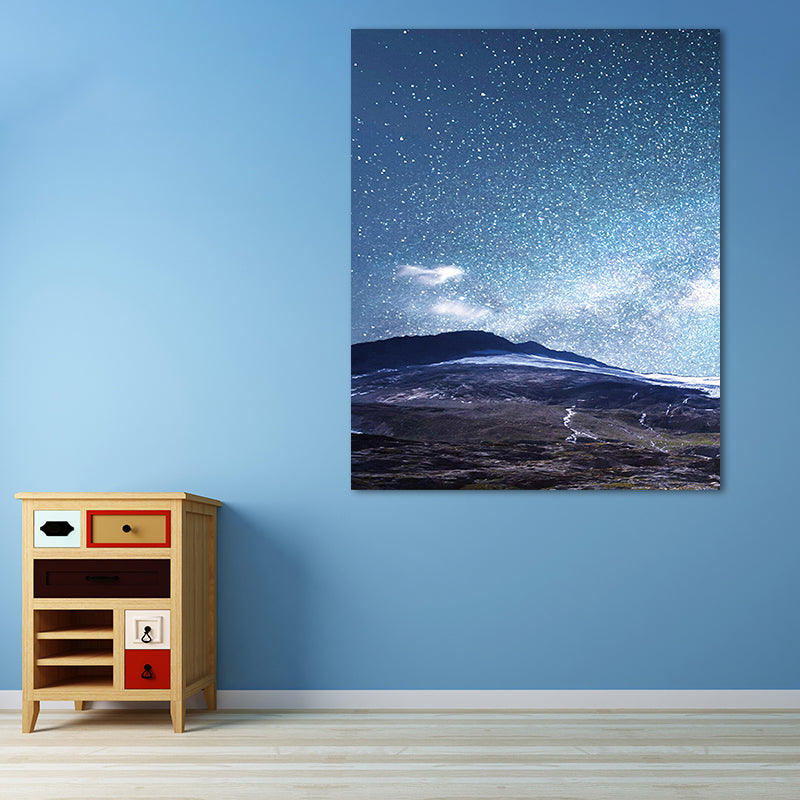 Starry Night Sky Wall Art Contemporary Textured Living Room Canvas Print in Dark Color