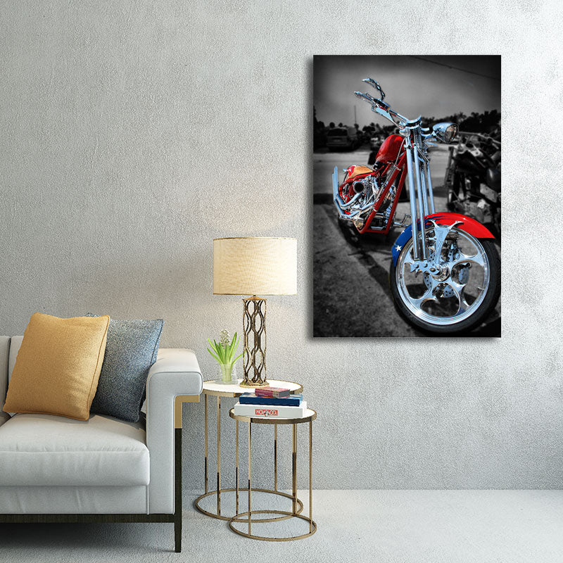 Red Motorbike Wall Art Decor Traffic Contemporary Textured Canvas for Boys Bedroom