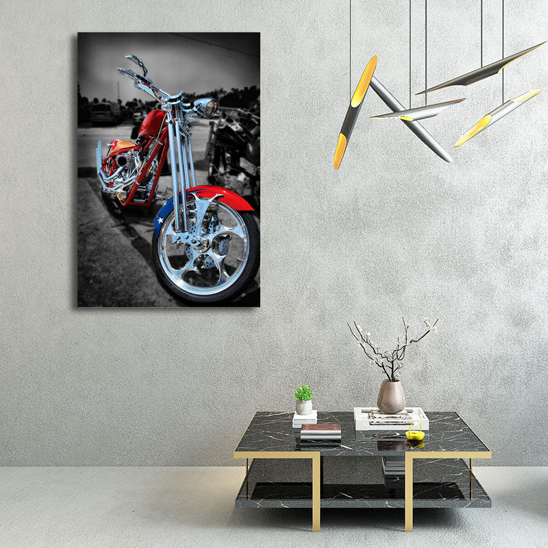 Red Motorbike Wall Art Decor Traffic Contemporary Textured Canvas for Boys Bedroom