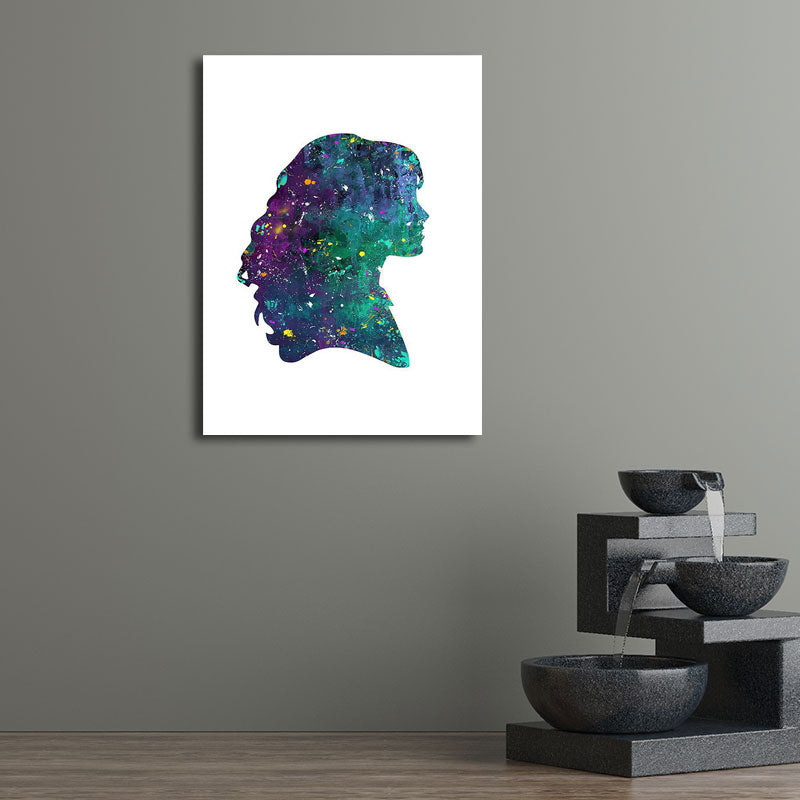 Textured Blue Wall Art Minimalism Figure Side Face Watercolor Canvas Print for Living Room