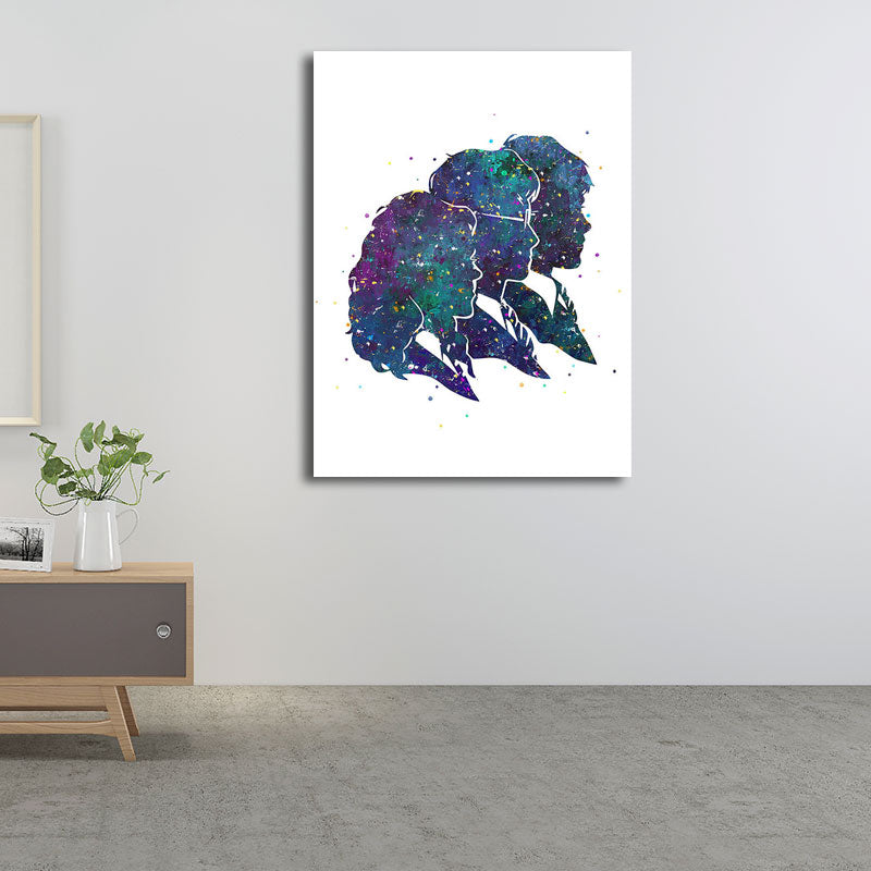 Textured Blue Wall Art Minimalism Figure Side Face Watercolor Canvas Print for Living Room