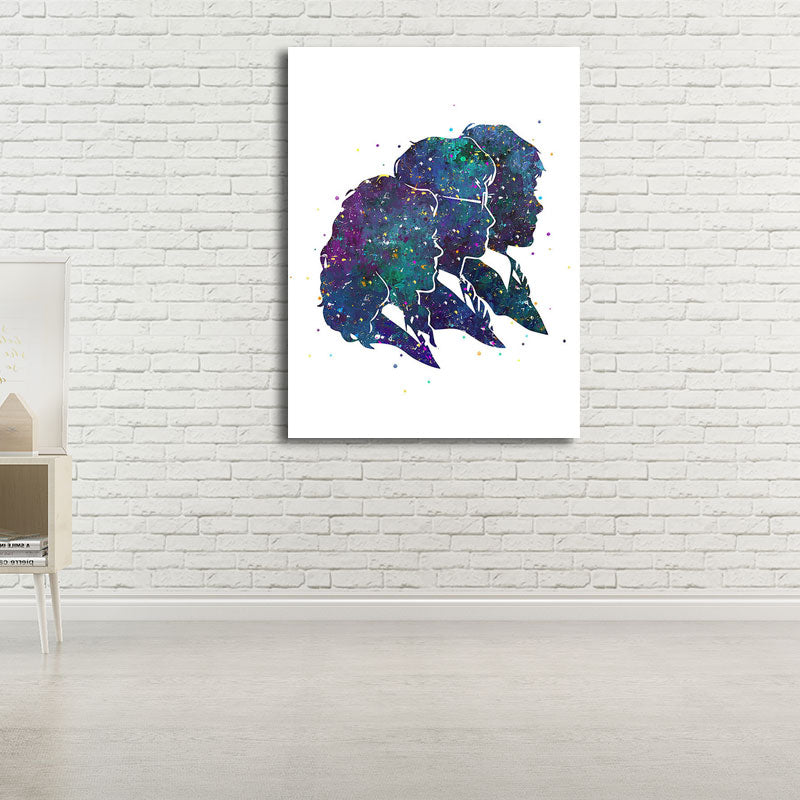 Textured Blue Wall Art Minimalism Figure Side Face Watercolor Canvas Print for Living Room