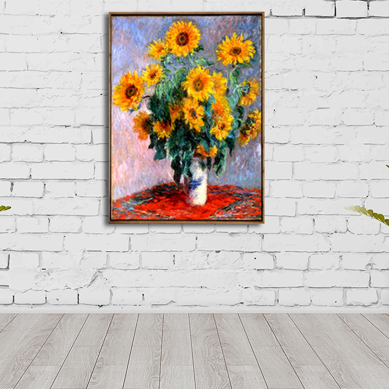 Yellow Sunflower Vase Painting Still Life Traditional Textured Canvas Wall Art for Bedroom