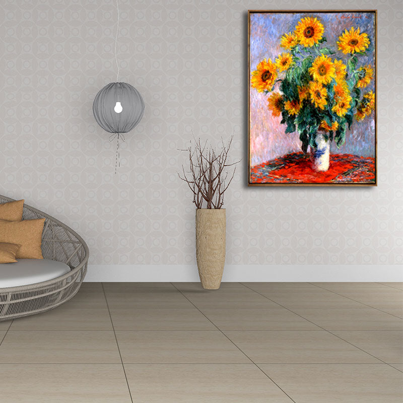 Yellow Sunflower Vase Painting Still Life Traditional Textured Canvas Wall Art for Bedroom