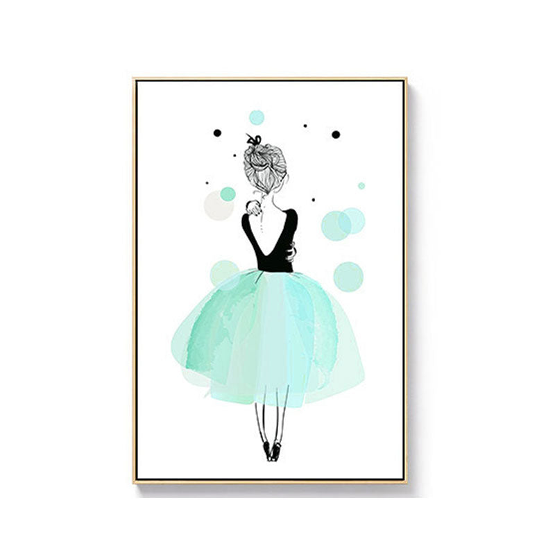 Back of Ballerina Watercolor Canvas Modern Textured Wall Art Print in Green for Girls Room