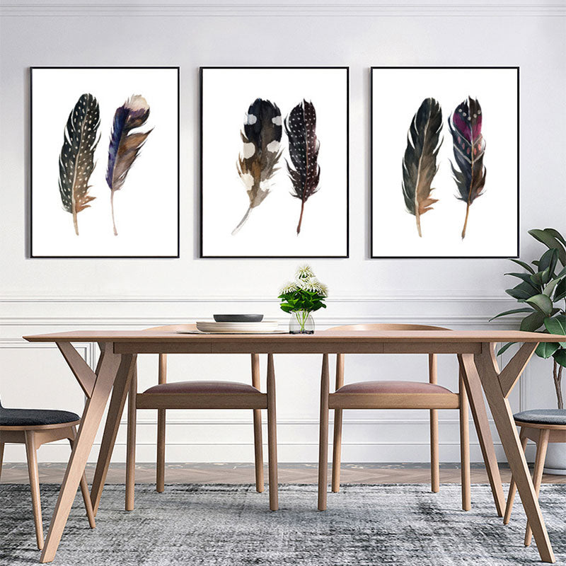 Black Feathers Wall Art Textured Surface Minimalism Dining Room Canvas Print