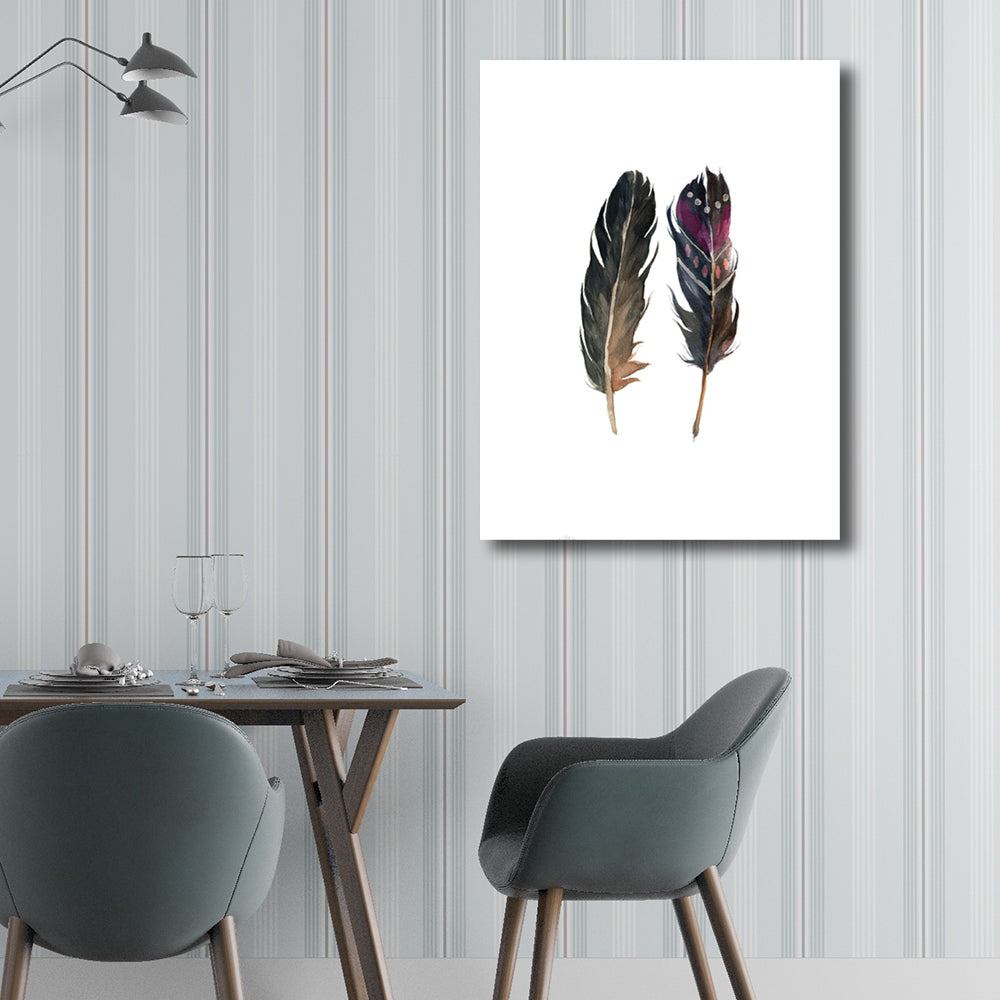 Black Feathers Wall Art Textured Surface Minimalism Dining Room Canvas Print