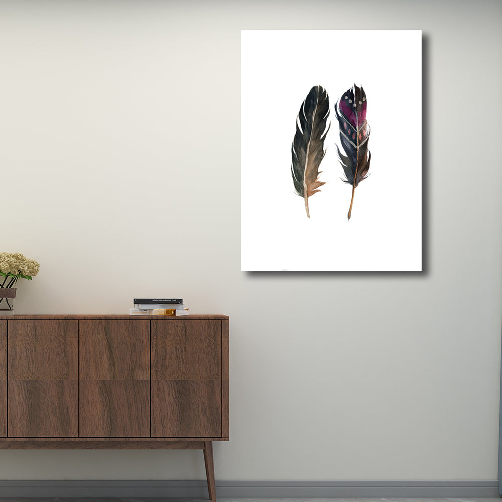 Black Feathers Wall Art Textured Surface Minimalism Dining Room Canvas Print