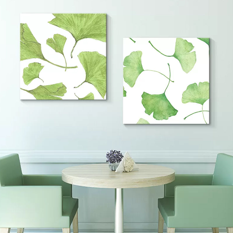 Ginkgo Leaf Painting Wall Art Green Canvas Wall Decoration for Home, Set of 2