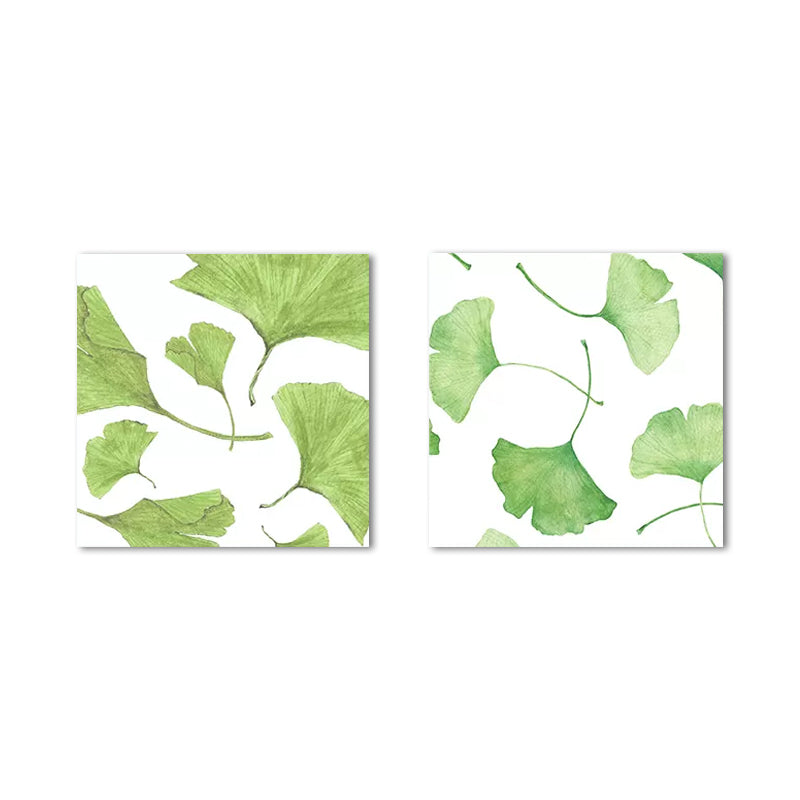 Ginkgo Leaf Painting Wall Art Green Canvas Wall Decoration for Home, Set of 2