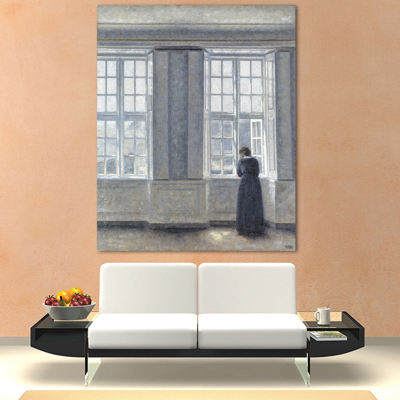 Hammershoi Woman Back Canvas Art Traditional Textured Surface Wall Decor in Dark Color