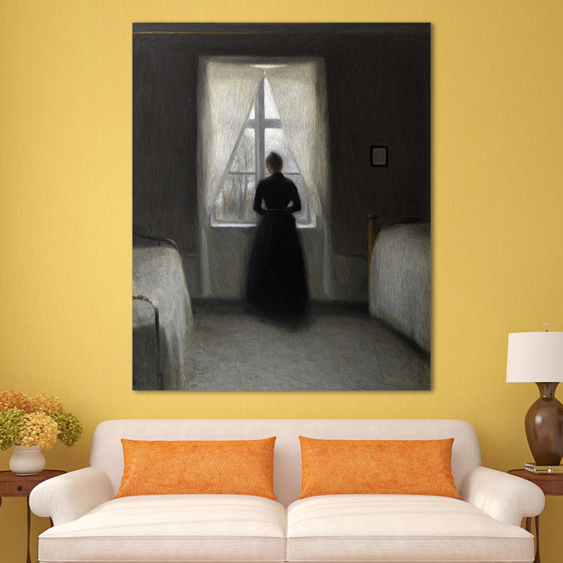 Hammershoi Woman Back Canvas Art Traditional Textured Surface Wall Decor in Dark Color