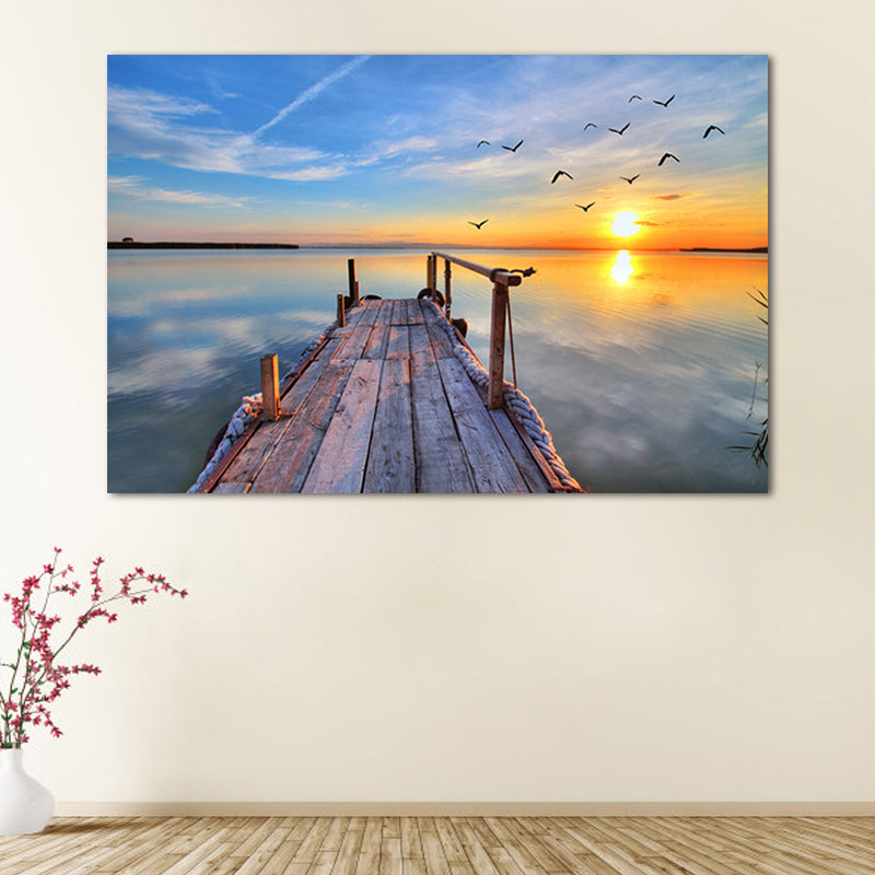 Sundown Bridge Seascape Canvas Textured Contemporary House Interior Wall Art Print