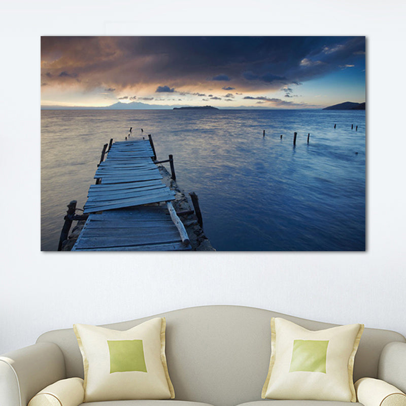 Sundown Bridge Seascape Canvas Textured Contemporary House Interior Wall Art Print