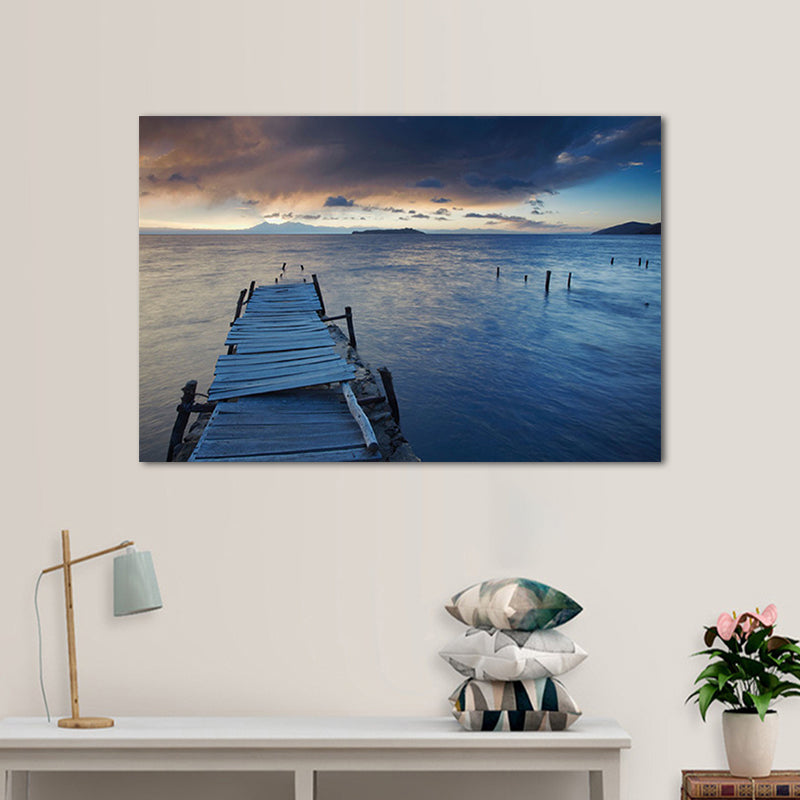 Sundown Bridge Seascape Canvas Textured Contemporary House Interior Wall Art Print