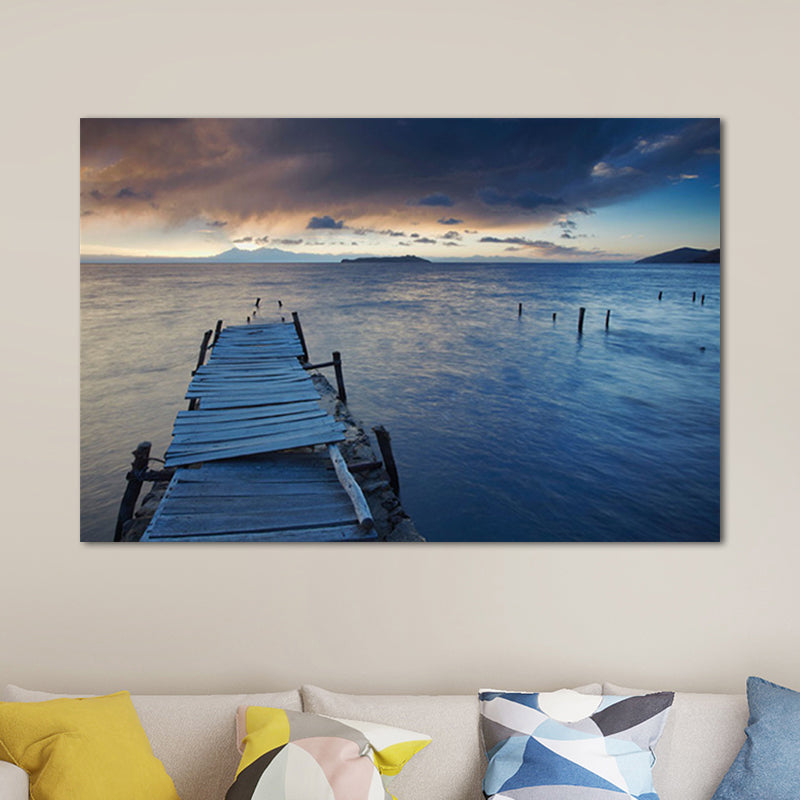 Sundown Bridge Seascape Canvas Textured Contemporary House Interior Wall Art Print