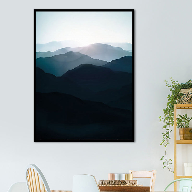 Dark Color Foggy Mountains Canvas Art Nature Landscape Modern Textured Wall Decor