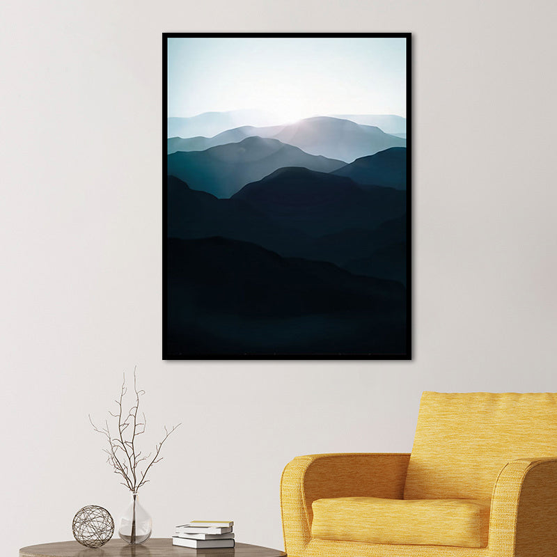 Dark Color Foggy Mountains Canvas Art Nature Landscape Modern Textured Wall Decor