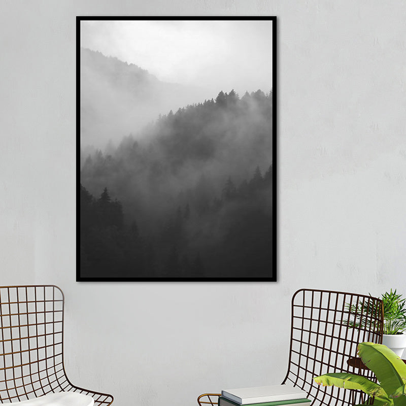 Dark Color Foggy Mountains Canvas Art Nature Landscape Modern Textured Wall Decor