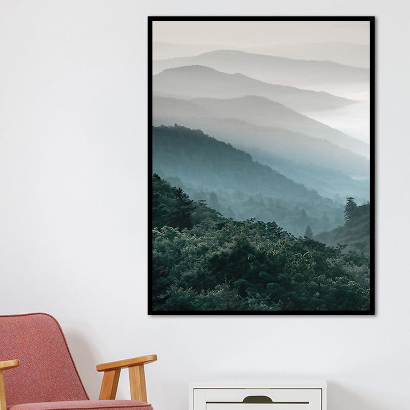 Dark Color Foggy Mountains Canvas Art Nature Landscape Modern Textured Wall Decor